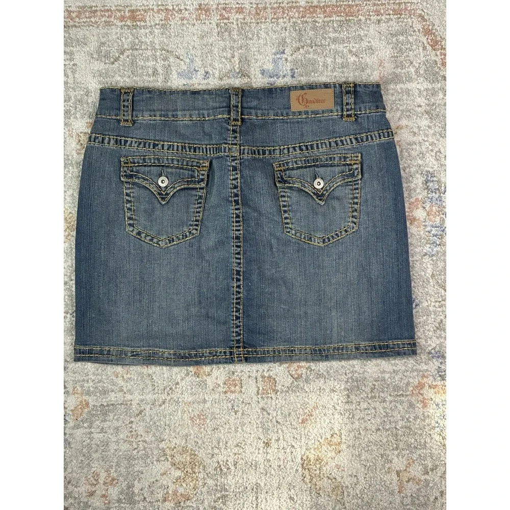 VTG Y2K Goodtime Jeans Denim Mini Skirt Thick Stitch Low Rise Plus Size 2XL